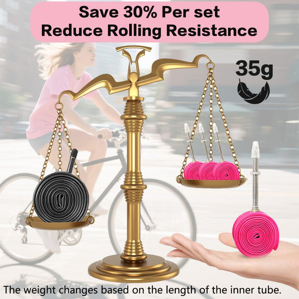 4 Pack Ultralight TPU Bike Inner Tubes 700X18C/23C/25C/28C/30C/32C Presta Valve 45/65/85mm Pink Color for Road Bicycle Tire