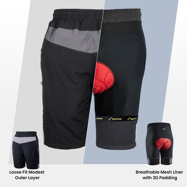 Sportneer Bike Shorts for Men: 3D Padded Lightweight Riding Biking Cycling Mountain Bike Shorts for Men with Zipper Pockets