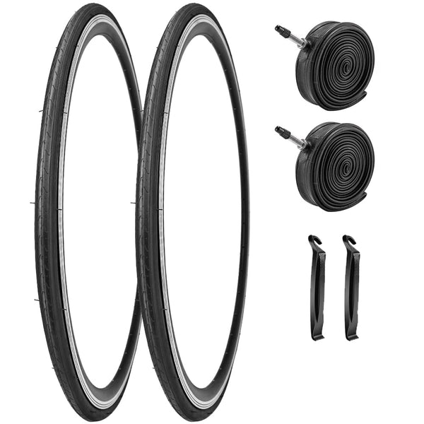 2 Pack 700x23C/25C/28C/35C/38C Bike Tires Plus Bike Inner Tubes Presta Valve 48mm or Schrader Valve 48mm Foldable Replacement Tires for Road Bicycle