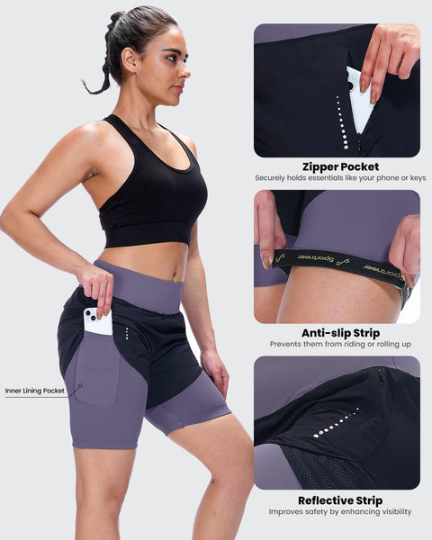 Sportneer Women Padded Bike Shorts - 4D Bicycle Cycling Shorts with 2 Zipper Pockets & 1 Inner Thigh Pocket