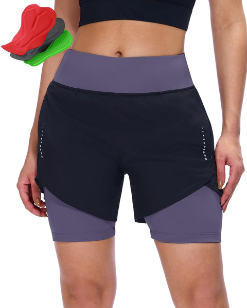 Sportneer Women Padded Bike Shorts - 4D Bicycle Cycling Shorts with 2 Zipper Pockets & 1 Inner Thigh Pocket