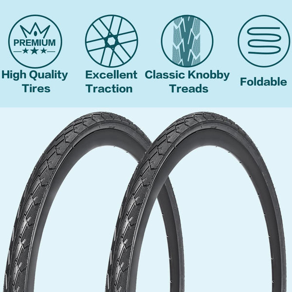 2 Pack 700x23C/25C/28C/35C/38C Bike Tires Plus Bike Inner Tubes Presta Valve 48mm or Schrader Valve 48mm Foldable Replacement Tires for Road Bicycle