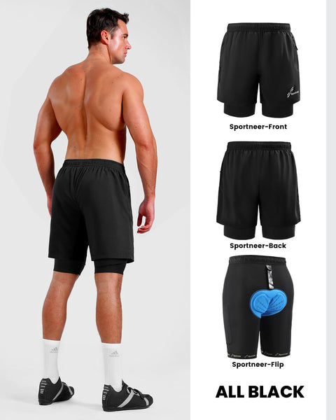 Sportneer Bike Shorts for Men - 3D Padded Lightweight MTB Fit Riding Biking Bicycle Biker Shorts with Zipper Pockets