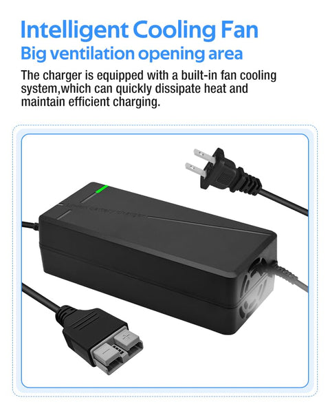 84V 5A Fast Charger with 50A-Anderson-Plug for 72V Lithium Battery, 72V Charger with Cooling System (IEC Plug)