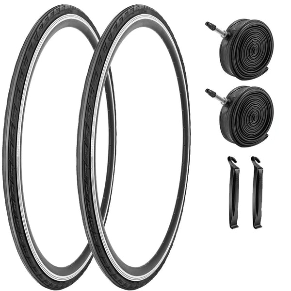 2 Pack 700x23C/25C/28C/35C/38C Bike Tires Plus Bike Inner Tubes Presta Valve 48mm or Schrader Valve 48mm Foldable Replacement Tires for Road Bicycle