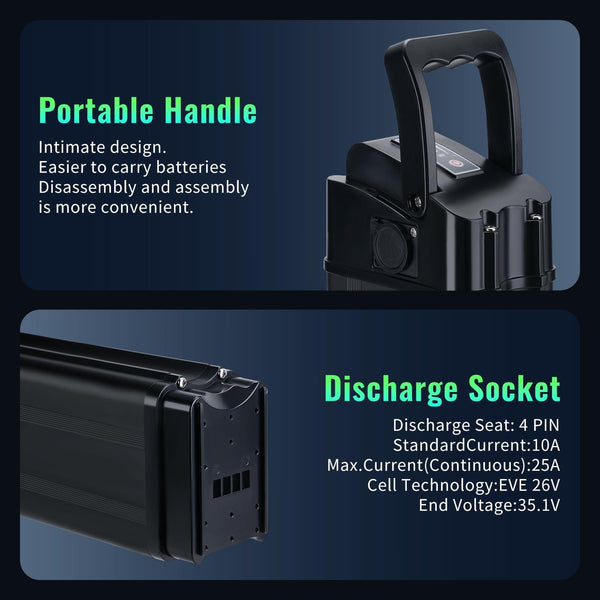 48V 13Ah Ebike Battery, Folding E-Bike Lithium Replacement Battery 25A BMS for 0-1200W Motor, XT60 Connector, Safe Lock, LED Indicator Light, USB Port