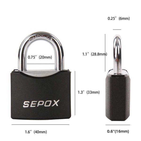SEPOX® 2-Pack Heavy Duty Outdoor Padlocks, Keyed Alike – 1-9/16" Solid Steel, Weatherproof Rustproof Lock with Black Coating & 2 Keys for Gate, Fence, Toolbox, Gym & Shed Locker