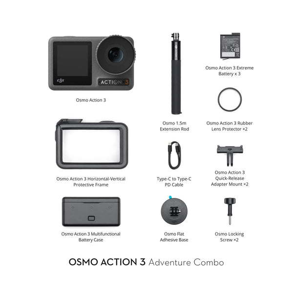 DJI Osmo Action 3 Outdoor Combo, Action Camera 4K with Chest & Backpack Strap Mount for Travel, Sports, Stabilization, Cold Resistant, Waterproof Action Camera with 2 Batteries up to 320 Mins - TRIPPER ELECTRIC BIKES