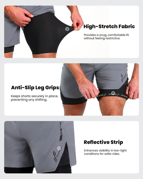 Sportneer Bike Shorts for Men - 3D Padded Lightweight MTB Fit Riding Biking Bicycle Biker Shorts with Zipper Pockets