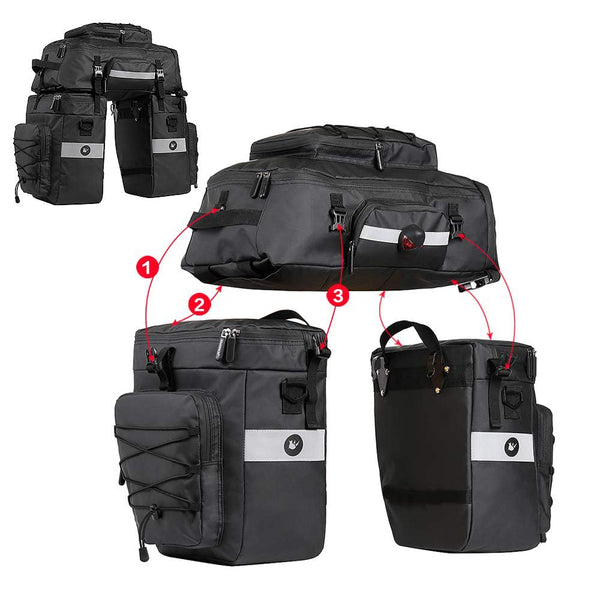 Rhinowalk Bike Bag Bike Pannier Bag Set, for Bicycle Cargo Rack Saddle Bag Shoulder Bag Laptop Pannier Rack Bicycle Bag Professional Cycling Accessories 3 in 1-Black.