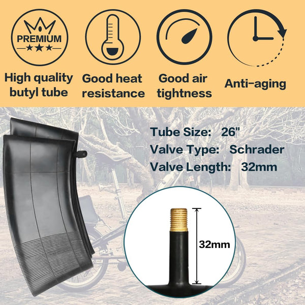 20 x 3.0 inch Fat Bike Tires or with 32mm Schrader Valve Bike Tubes Compatible with Urban Street Mountain Beach Bicycle Tire