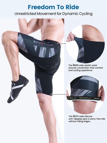 Sportneer Padded Bike Shorts for Men - 4D Padding Mens Bicycle Cycling Biking Clothing Shorts, Breathable and Absorbent