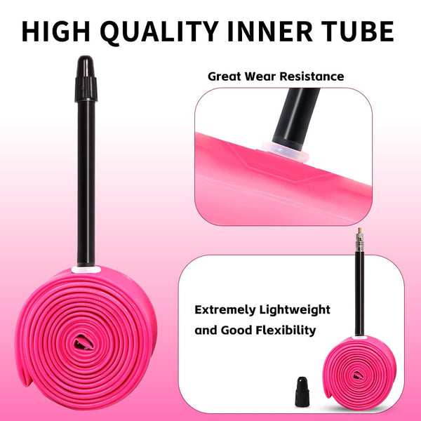 4 Pack Ultralight TPU Bike Inner Tubes 700X18C/23C/25C/28C/30C/32C Presta Valve 45/65/85mm Pink Color for Road Bicycle Tire
