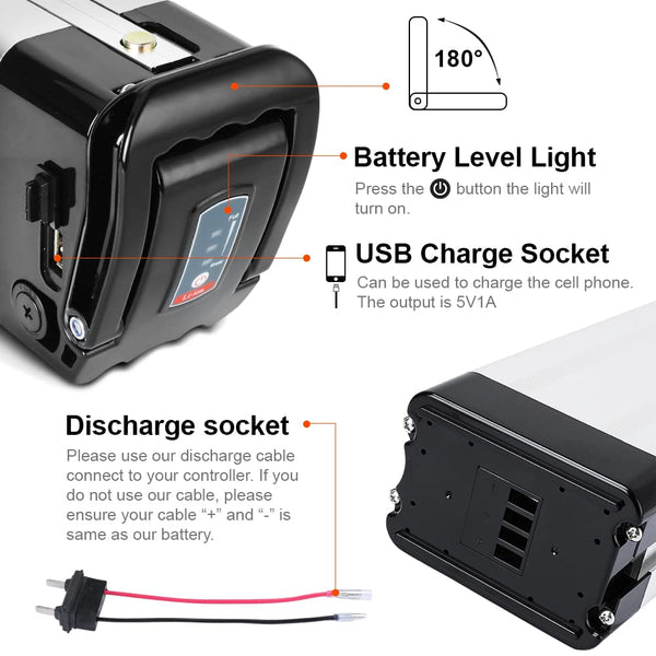 YS YOSE POWER 48V 15AH Lithium Ebike Battery Seat Tube 250W 350W 500W 750W 1000W Bicycle Electric Bike Battery with Charger 2Pins Discharge Port 30A BMS Silverfish E Bike Batteries