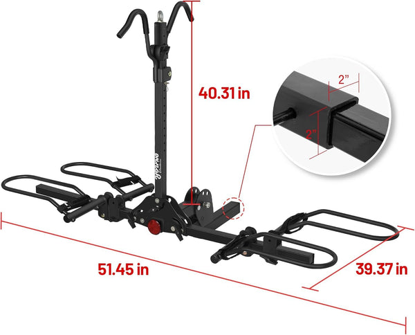 Bike Rack for Car Hitch Mount - Young Electric 2 Ebike Rack Heavy Duty Platform Carrier 200lb Capacity, Smart Tilting & One Hand Folding Bicycle Racks for SUV, Minivan, RV, Fits 5-Inch Fat Tires