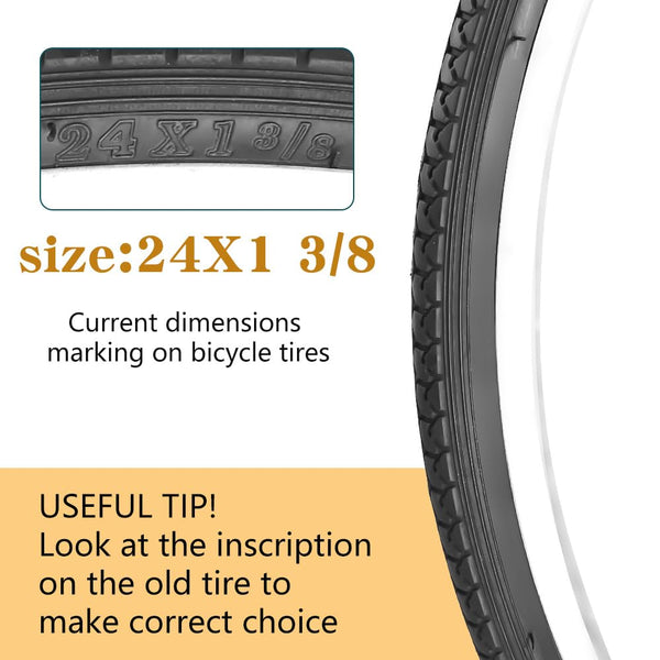 24X1 3/8 (37-540) Bike Tires 24" Inch Bike Tire Compatible with 24 x 1 3/8 Road Bike Wheelchair Tires Bicycle Tires