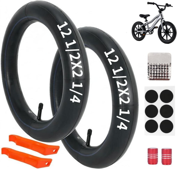 2Set 12 1/2 x 2 1/4 Bike Inner Tube 1.2mm Extra-Thick, 12.5x2.25 Inner Tube 57-203 and Repair Kit Compatible with Dirt Bike, Caster Trike, Jetson Kids Bike, Stroller, 12 Inch Bicycle Tire Tube