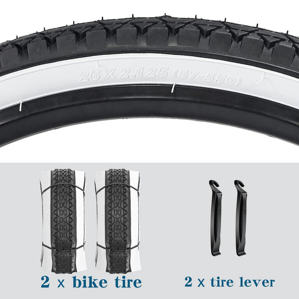 26 Inch Bike Tires 26 X 2.125(57-559) Replacement Tires or Schrader Valve Inner Tubes AV 32mm for Beach Cruiser Bike