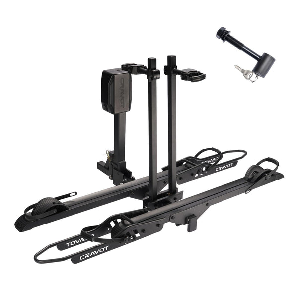 CRAVOT Ebike Racks for 2 Bikes Tow Hitch, Tire Clamp Rack Bike Carrier, Heavy-Duty Haul Ebike Rack with 2 Tray Arms Lock, 200lbs Capacity Fits Fat Tire Bicycle, for Car, SUV with 2" Receiver