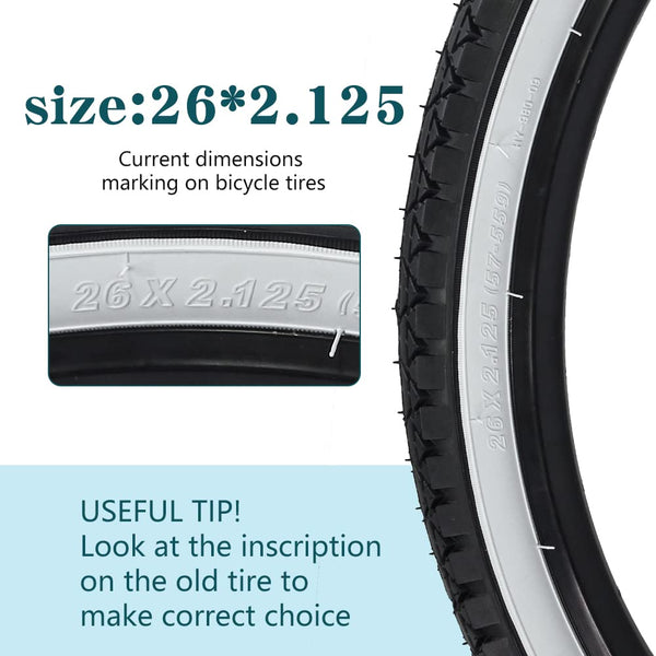 26 Inch Bike Tires 26 X 2.125(57-559) Replacement Tires or Schrader Valve Inner Tubes AV 32mm for Beach Cruiser Bike
