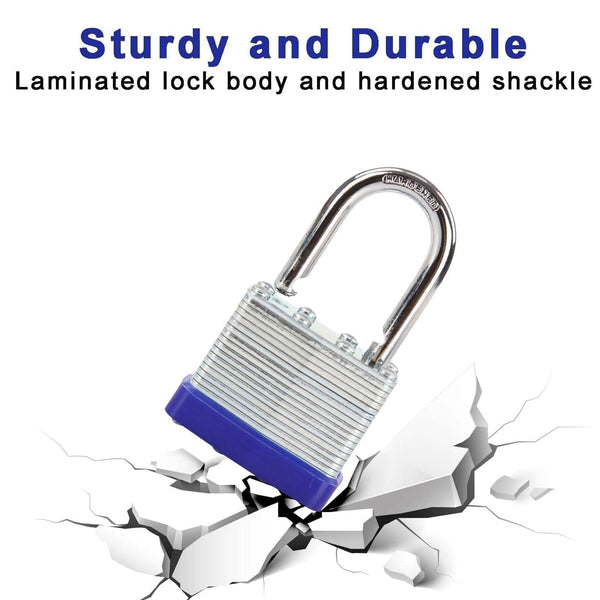 SEPOX® Trinity Keyed-Alike Padlocks Outdoor, Reinforced Laminated Steel Body Heavy-Duty 1-9/16" 40MM, Uncuttable Standard Shackle, 3-Pcs-Lock, 6-Pcs Same Keys, for Gym Locker, Toolbox, Shed, Storage