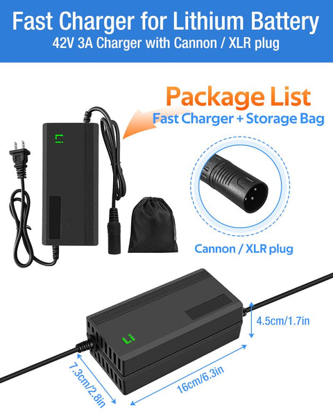 42V 3A Fast Battery Charger,DC5.5x2.1/2.5mm Plug,Not Applicable to Lead-Acid Batteries