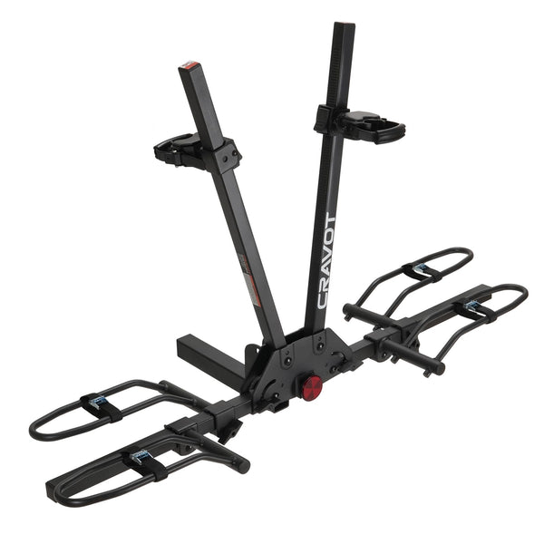 CRAVOT Ebike Racks for 2 Bikes Tow Hitch, Tire Clamp Rack Bike Carrier, Heavy-Duty Haul Ebike Rack with 2 Tray Arms Lock, 200lbs Capacity Fits Fat Tire Bicycle, for Car, SUV with 2" Receiver