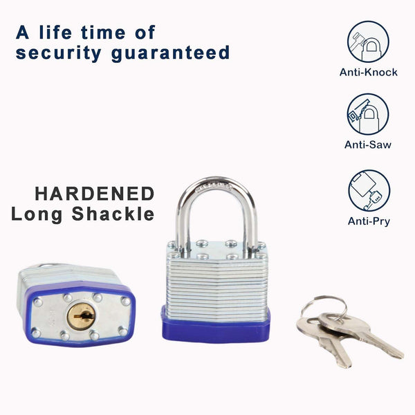 SEPOX® Trinity Keyed-Alike Padlocks Outdoor, Reinforced Laminated Steel Body Heavy-Duty 1-9/16" 40MM, Uncuttable Standard Shackle, 3-Pcs-Lock, 6-Pcs Same Keys, for Gym Locker, Toolbox, Shed, Storage