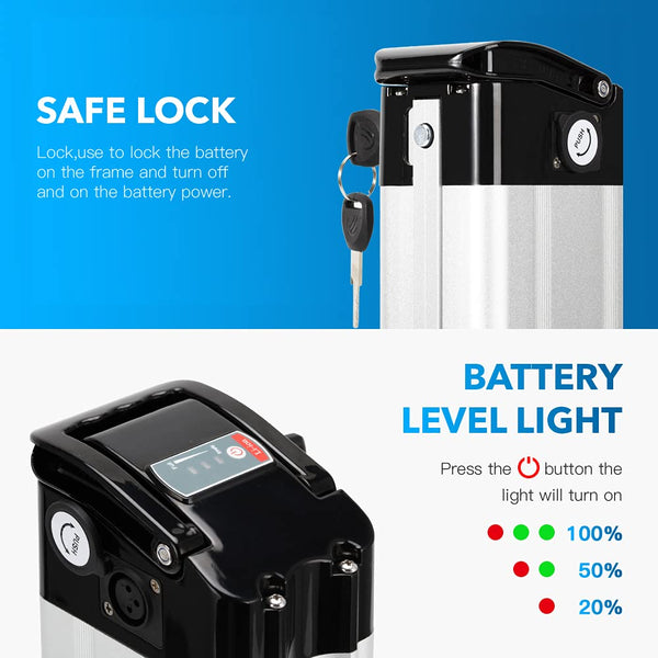 YS YOSE POWER 48V 15AH Lithium Ebike Battery Seat Tube 250W 350W 500W 750W 1000W Bicycle Electric Bike Battery with Charger 2Pins Discharge Port 30A BMS Silverfish E Bike Batteries
