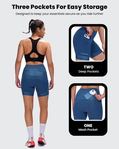 Sportneer Womens 4D Padded Bike Shorts - Women's Cycling Shorts with Breathable Mesh Pockets & Secure Zipper