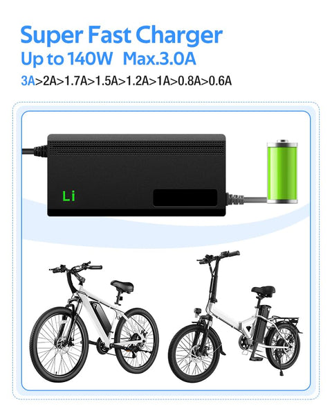 42V 3A Fast Battery Charger,DC5.5x2.1/2.5mm Plug,Not Applicable to Lead-Acid Batteries