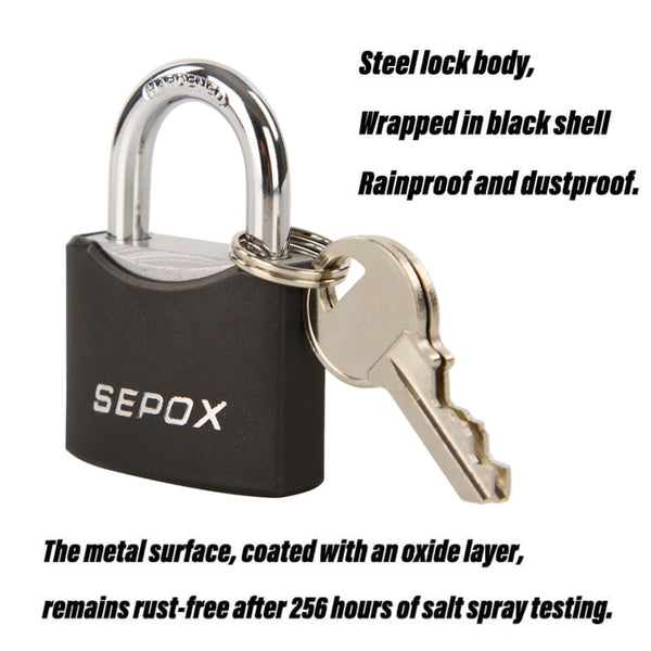 SEPOX® 2-Pack Heavy Duty Outdoor Padlocks, Keyed Alike – 1-9/16" Solid Steel, Weatherproof Rustproof Lock with Black Coating & 2 Keys for Gate, Fence, Toolbox, Gym & Shed Locker