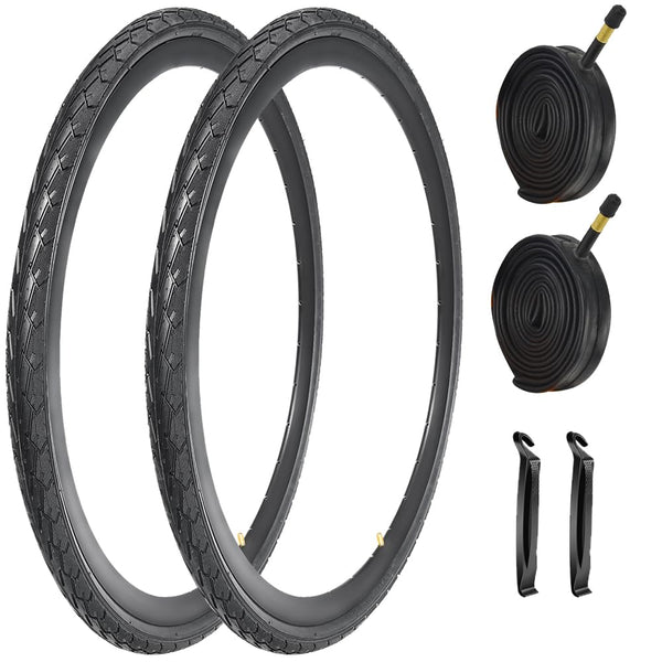 2 Pack 700x23C/25C/28C/35C/38C Bike Tires Plus Bike Inner Tubes Presta Valve 48mm or Schrader Valve 48mm Foldable Replacement Tires for Road Bicycle