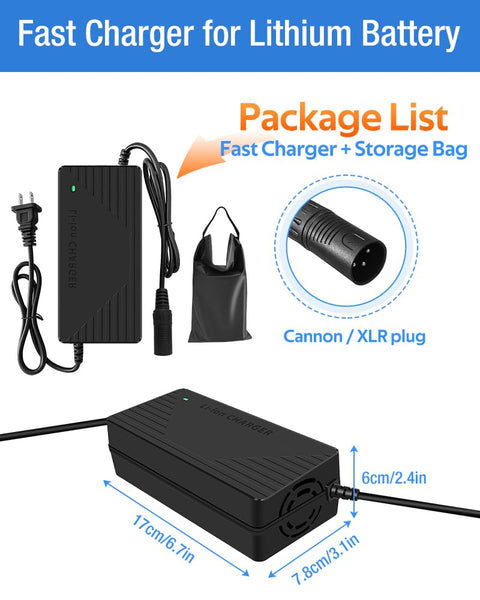 58.8V 3A / 5A Super Fast Charger for 52V Battery for All Batteries with a Fully Charged Voltage of 58.8V,with Cooling System (5A XLR Plug)