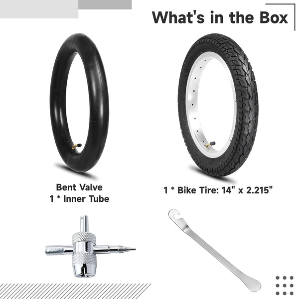 yeesport 14x2.125/54-254 E-Bike Tire Tube Set, 14x2.125 Bike Tire 14 inch | 14 inch bike tire with bent valve inner tube includes metal tire lever & valve tool for e-bikes, bikes and electric scooters