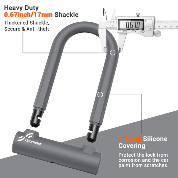 Sportneer Bike Lock: Heavy Duty Anti Theft Bike U Lock with 5ft Security Steel Cable - 17mm Shackle Bicycle U-Locks with 2 Keys & Mounting Bracket for Road Mountain Bike, Size 7.76''x5.02'', 1.64lb