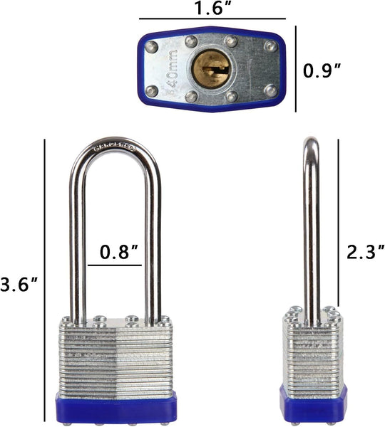 SEPOX® Trinity Keyed-Alike Padlocks Outdoor, Reinforced Laminated Steel Body Heavy-Duty 1-9/16" 40MM, Uncuttable Standard Shackle, 3-Pcs-Lock, 6-Pcs Same Keys, for Gym Locker, Toolbox, Shed, Storage