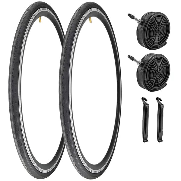2 Pack 700x23C/25C/28C/35C/38C Bike Tires Plus Bike Inner Tubes Presta Valve 48mm or Schrader Valve 48mm Foldable Replacement Tires for Road Bicycle