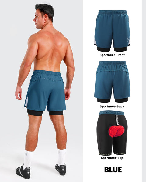 Sportneer Bike Shorts for Men - 3D Padded Lightweight MTB Fit Riding Biking Bicycle Biker Shorts with Zipper Pockets