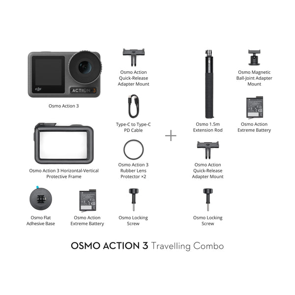 DJI Osmo Action 3 Outdoor Combo, Action Camera 4K with Chest & Backpack Strap Mount for Travel, Sports, Stabilization, Cold Resistant, Waterproof Action Camera with 2 Batteries up to 320 Mins - TRIPPER ELECTRIC BIKES