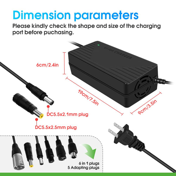 54.6V 3A/5A Fast Charger + Waterproof Bag for All Batteries with a Nominal Voltage of 48V (Fully Charged 54.6V),Including Car Truck Lawn Mower Boat Marine Batteries (5A 6-in-1 Plug)