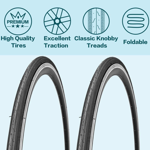2 Pack 700x23C/25C/28C/35C/38C Bike Tires Plus Bike Inner Tubes Presta Valve 48mm or Schrader Valve 48mm Foldable Replacement Tires for Road Bicycle