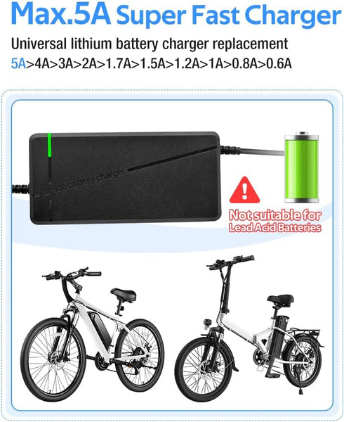 58.8V 3A / 5A Super Fast Charger for 52V Lithium Battery,No Adapter,2 Types of Plugs to Choose from,More Secure.Compatible with Most Plugs. with Cooling System (DC5.5x2.1mm plug-5A)