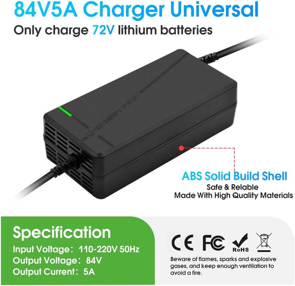84V5A Fast Charger for 72V Lithium Battery (XT60 Male-Plug)