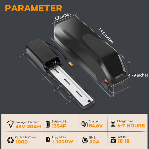 48V13Ah Ebike Battery, Lithium Battery for 250W 350W 500W 750W 1000W Bicycles Motor, with XT60 Connector, Battery Base,Safe Lock, Led Indicator Light(UL Certification)