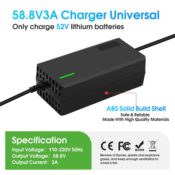 58.8V 5A Charger with 6-in-1 Plug for 52V Lithium Battery Such as Car Truck Lawn Mower Boat Marine Batteries (58.8V5A-(6-in-1 Plug))