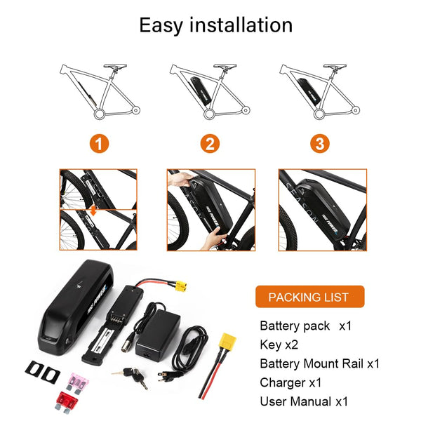 YS YOSE POWER Electric Bike Battery 36V 48V 52V 13Ah 15Ah 17Ah 20Ah Lithium Electric Bicycle Battery for 250W 350W 500W 750W 1000W 1200W 1500W Ebike Motor