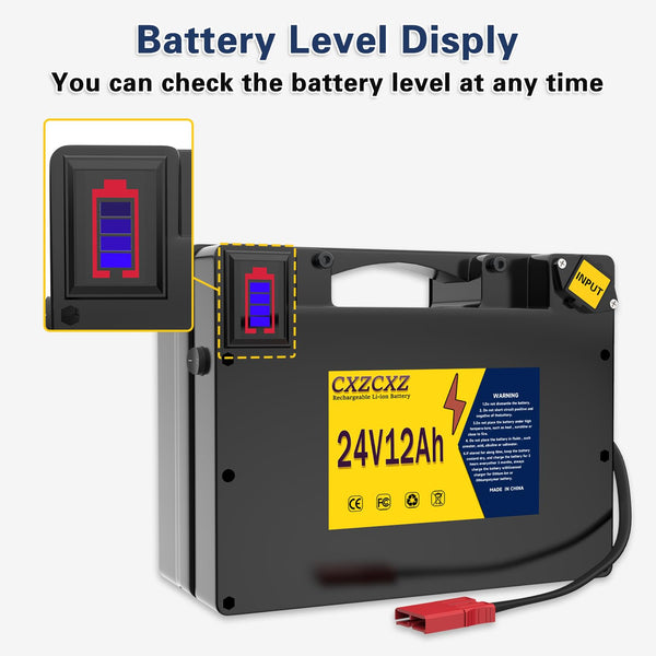 24V Lithium Battery for Electric Wheelchair, Better Than Lead-Acid Batteries,30A BMS for 100W 250W 300W 500W Wheelchairs,Battery with Level disply Screen (with Charger) (24V12AH)