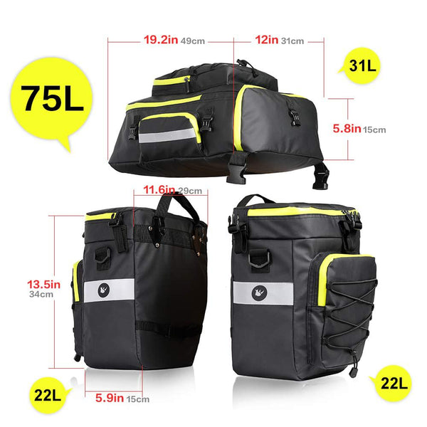 Rhinowalk Bike Bag Bike Pannier Bag Set, for Bicycle Cargo Rack Saddle Bag Shoulder Bag Laptop Pannier Rack Bicycle Bag Professional Cycling Accessories 3 in 1-Black.