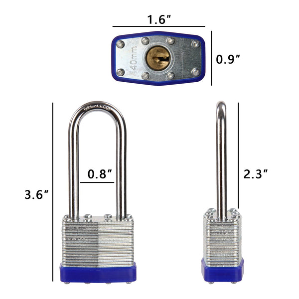 SEPOX® Trinity Keyed-Alike Padlocks Outdoor, Reinforced Laminated Steel Body Heavy-Duty 1-9/16" 40MM, Uncuttable Standard Shackle, 3-Pcs-Lock, 6-Pcs Same Keys, for Gym Locker, Toolbox, Shed, Storage